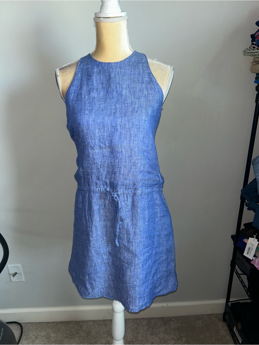 Joie Blue Chambray Halter Drawstring Mini Dress